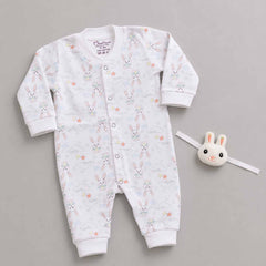 Organic Cotton New Born Baby Full Body Romper | New Born Baby Clothing | Bunny | 0-12 Months ( 1 Free Rakhi )