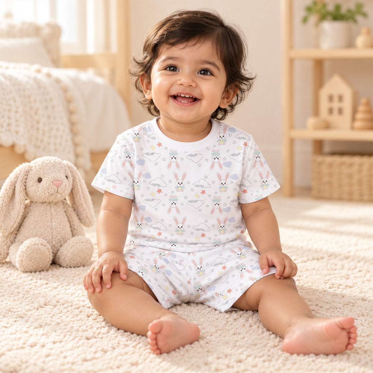 T-Shirt & Shorts Co-ord Set for Kids | Elegant & Comfortable Summer Wear | Organic Cotton Clothing Set | Bunny | Pack of 1