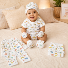 Baby Home Coming Outfit Set | Baby Shower Gift Hamper | Baby Essential Clothes Set | Joyworld | 0-3 Months | Pack of 7