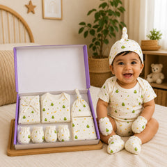 New Born Summer Essential Clothing For Boys & Girls | Organic Cotton Baby Clothing Set | Baby Shower Gift Hamper | 0-6 Months | Avocado | Pack of 6