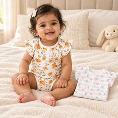 Baby Organic Cotton Onesie | Bloom & Little Heart | Pack of 2