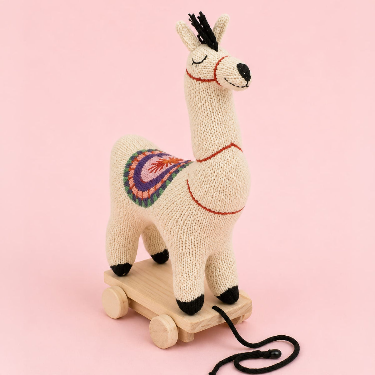 Knitted Soft Toy with Wooden Cart | Baby Gift & Nursery Toy
