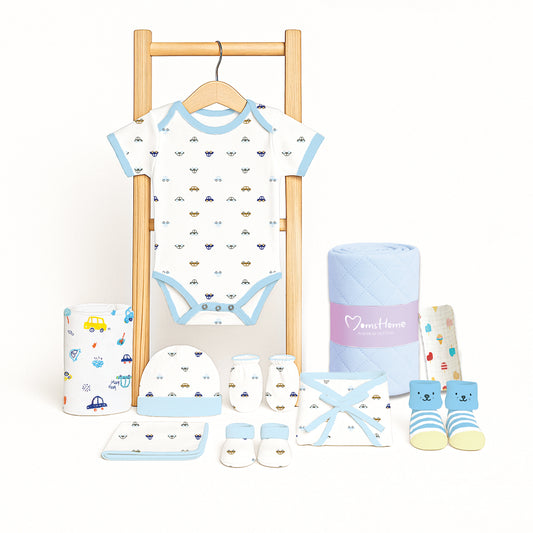 Organic Cotton Baby Essentials Gift Set | Baby Shower Gift Hamper | Baby Clothing Gift Combo | Car | Pack of 10