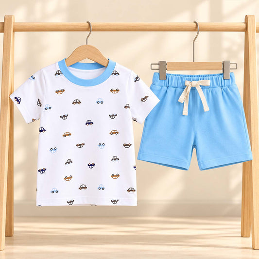 Kids Organic Cotton Co-Ord Set | T-Shirt & Shorts | Car