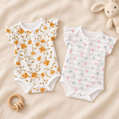 Baby Organic Cotton Onesie | Bloom & Little Heart | Pack of 2