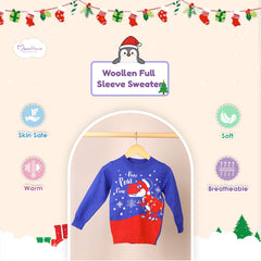 Winter Warm Woollen Full Sleeve Sweater For Baby | Dinosaur | Blue | Pack of 1