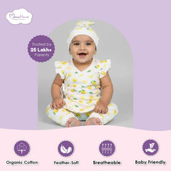 Organic Cotton Newborn Baby Clothing Set | Baby Shower Gift Hamper | Kimono Top, Pyjama & Cap Set | 0-6 Months | Pack of 3
