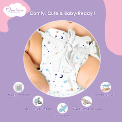 Printed Cushioned Nappies Combo | Organic Cotton Nappies For New Born Baby | 0-6 Months | Galaxy, Car, Bunny | Pack of 3