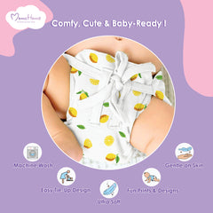 Printed Cushioned Nappies Combo | Organic Cotton Nappies For New Born Baby | 0-6 Months | Heart, Lemon, Bunny | Pack of 3