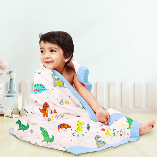 Baby Muslin 6 Layer Muslin blanket Cum Towel -100 x100 cm - 0-3 Years - Dinopark