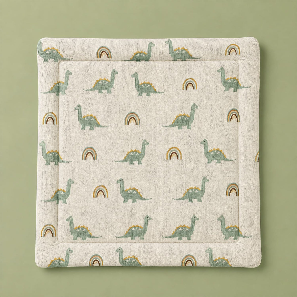 Organic Cotton Knitted Baby Play Mat | Soft Cushioned & Padded Mat for Newborns, Infants & Toddlers | Dino Print | 80 x 100 cm