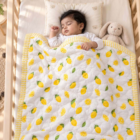 Organic Cotton Winter Baby Quilt | Baby Blanket | 100x150 CM | 0-5 Year | Lemon