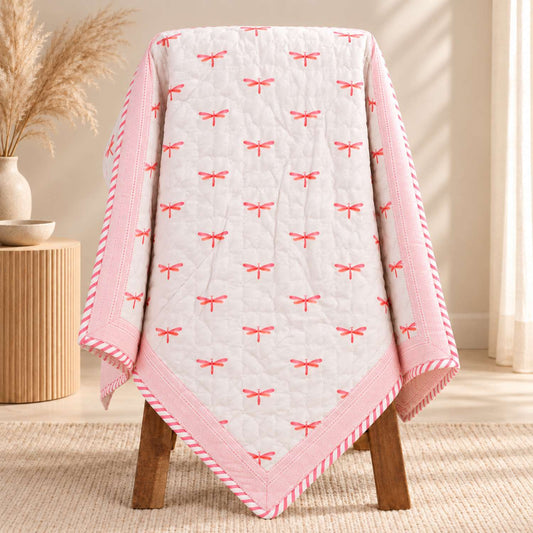 Baby Quilt - Dragonfly Print- Pink- 0-5 Years - 100*150* 5 Cms