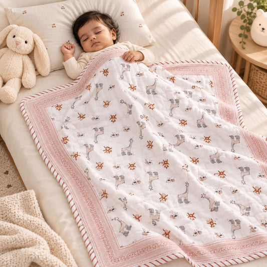 Organic Cotton Winter Baby Quilt | Baby Blanket | 100x150 CM | 0-5 Year | Jungle Safari