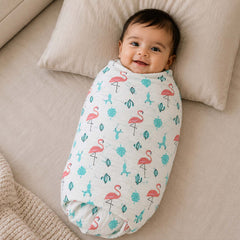 Organic Cotton Baby Muslin Cloth Swaddle | 0-12 Months | 100x100 CM | Flamingo, Blue Whale, Lion, Rainbow, Pink Giraffe | Pack of 5