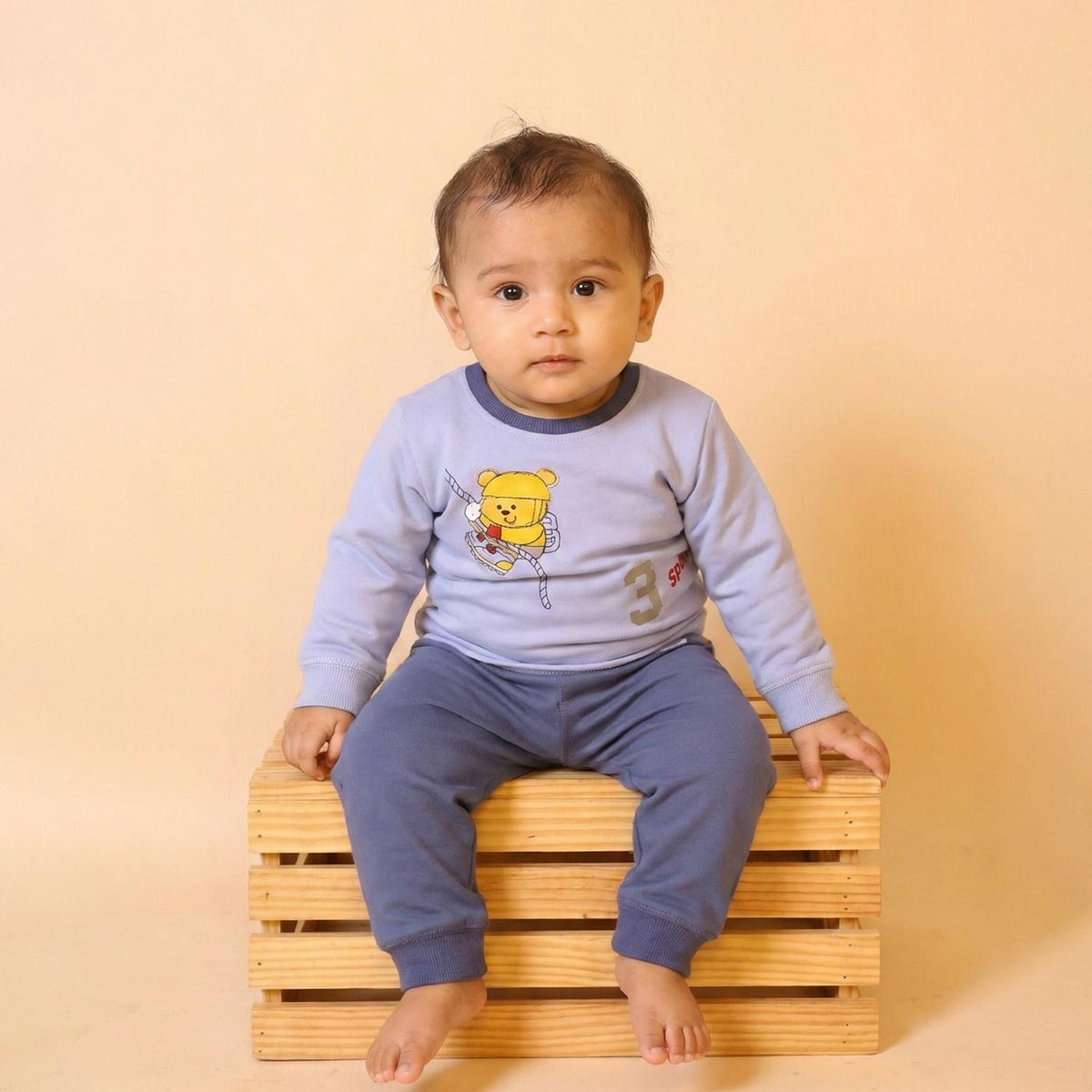 Winter Warm Full Sleeve Co-ord Sets For Baby | Cotton Baby Clothing Set | Blue | 3-12 Months | Set of 1