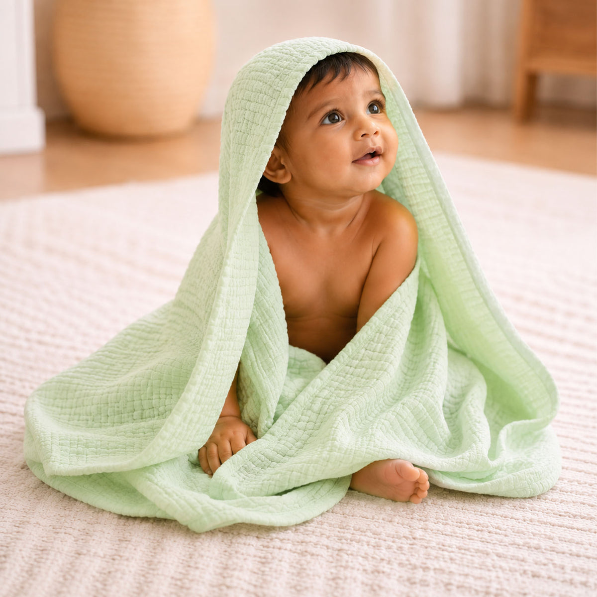 Baby Super Soft Absorbent Muslin 6 Layer wash Towel | 100X100 CM | 0-3 Years | Pack of 1