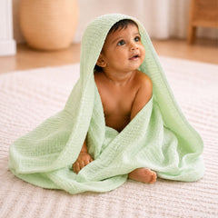 🎁 Baby Super Soft Absorbent Muslin 6 Layer wash Towel-100X100 CM-(0-3 Years)-Green
