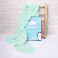 Baby Super Soft Absorbent Muslin 6 Layer wash Towel-100X100 CM-(0-3 Years)-Green
