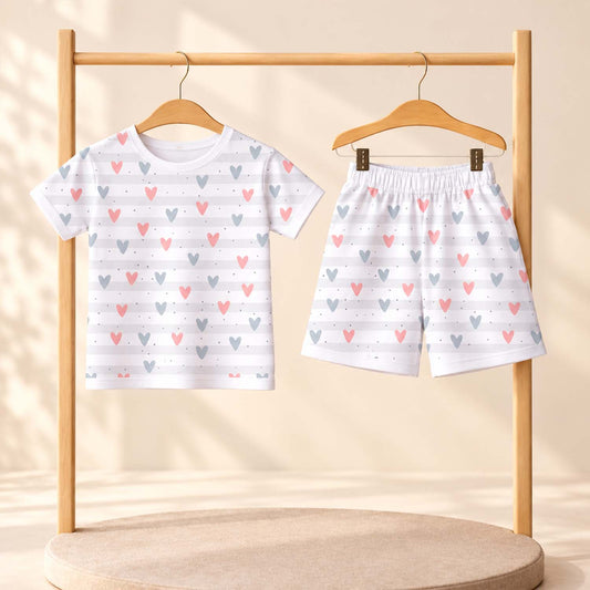 T-Shirt & Shorts Co-ord Set for Kids | Elegant & Comfortable Summer Wear | Organic Cotton Clothing Set | Little Heart | Pack of 1