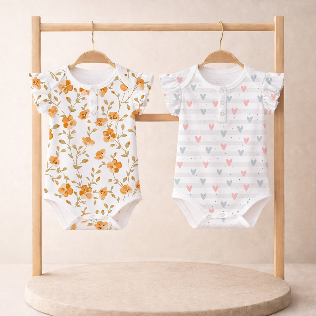 Baby Organic Cotton Onesie | Bloom & Little Heart | Pack of 2