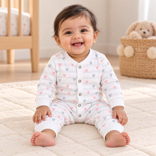 Organic Cotton New Born Baby Full Body Romper | New Born Baby Clothing | Little Hearts | 0-12 Months | Pack of 1