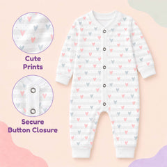 Organic Cotton New Born Baby Full Body Romper | New Born Baby Clothing | Little Hearts | 0-12 Months | Pack of 1