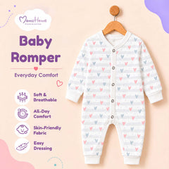 Organic Cotton New Born Baby Full Body Romper | New Born Baby Clothing | Little Hearts | 0-12 Months | Pack of 1