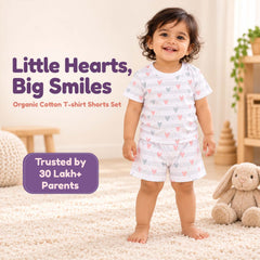 T-Shirt & Shorts Co-ord Set for Kids | Elegant & Comfortable Summer Wear | Organic Cotton Clothing Set | Little Heart | Pack of 1