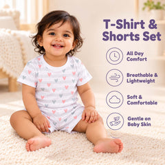 T-Shirt & Shorts Co-ord Set for Kids | Elegant & Comfortable Summer Wear | Organic Cotton Clothing Set | Little Heart | Pack of 1