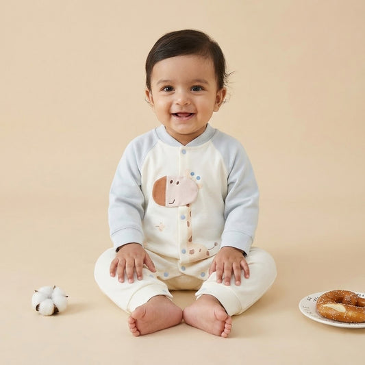 Organic Cotton Full Body Winter Romper for Babies | Soft & Warm Baby Romper | Giraffe | Pack of 1