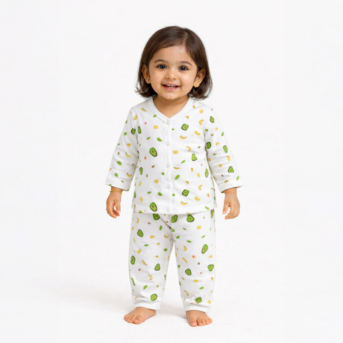 Organic Cotton Full Sleeve Baby Co-Ord Set | Soft Baby Shirt & Pant Set | Breathable Nightsuit / Sleepsuit for Infants & Toddlers | Avocado | Set of 1