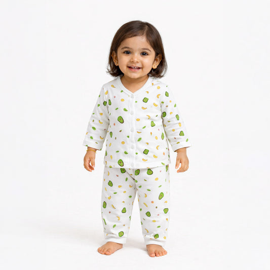 Organic Cotton Full Sleeve Baby Co-Ord Set | Soft Baby Shirt & Pant Set | Breathable Nightsuit / Sleepsuit for Infants & Toddlers | Avocado | Set of 1