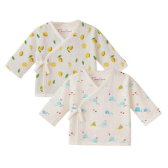 Organic Cotton Muslin Front Open Kimono Jhabla for Premature Babies | Preemie Baby Clothing Set | Lemon & Blue Whale | Pack of 2