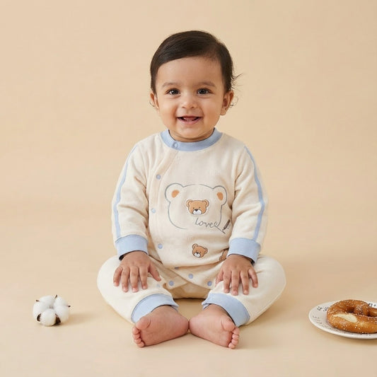 Organic Cotton Full Body Winter Romper for Babies | Soft & Warm Baby Romper | 0-6 Months | Teddy | Pack of 1