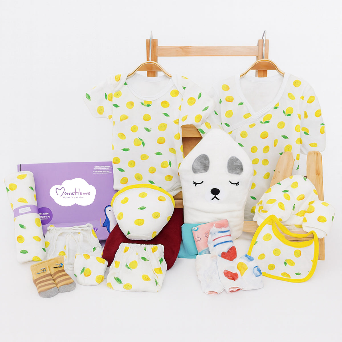 Organic Cotton New Born Baby Hospital Bag Kit | 0-6 Months | 19 Items | Lemon