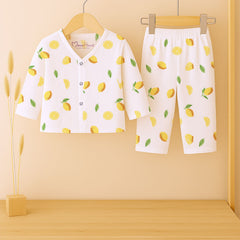 Organic Cotton Full Sleeve Baby Co-Ord Set | Soft Baby Shirt & Pant Set | Breathable Nightsuit / Sleepsuit for Infants & Toddlers | Lemon | Set of 1