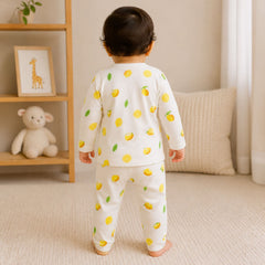 Organic Cotton Full Sleeve Baby Co-Ord Set | Soft Baby Shirt & Pant Set | Breathable Nightsuit / Sleepsuit for Infants & Toddlers | Lemon | Set of 1