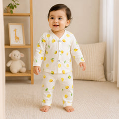 Organic Cotton Full Sleeve Baby Co-Ord Set | Soft Baby Shirt & Pant Set | Breathable Nightsuit / Sleepsuit for Infants & Toddlers | Lemon | Set of 1