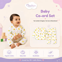 Organic Cotton Full Sleeve Baby Co-Ord Set | Soft Baby Shirt & Pant Set | Breathable Nightsuit / Sleepsuit for Infants & Toddlers | Lemon | Set of 1