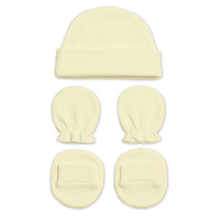 New Born Baby Cap Mitten Bootie Set | 0-3 Months | Yellow & Blue | Pack of 2