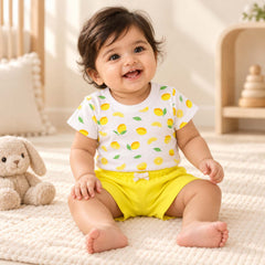 Kids Organic Cotton Co-Ord Set | T-Shirt & Shorts | Lemon