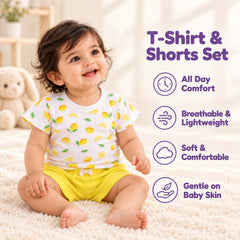 Kids Organic Cotton Co-Ord Set | T-Shirt & Shorts | Lemon