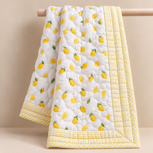 Baby Quilt Organic Cotton | Blanket | 100x150 CM | 0-5 Year | Lemon | Pack of 1