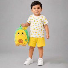 Organic Cotton Baby T-Shirt Shorts with Bag Pack | Baby Essentials Clothing Set | Baby Shower Gift Set | Lemon | Pack of 3