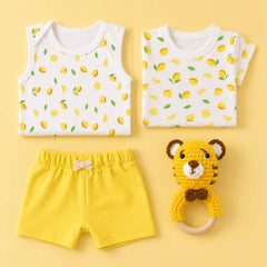Baby Home Coming Outfit Set | Baby Shower Gift Hamper | Baby Essential Clothes Set | Lemon | Pack of 4