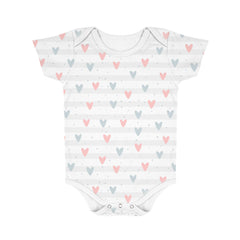 New Born Baby Organic Cotton Half Sleeves Onesie | New Born Baby Clothes | Baby Half Sleeve Cotton Sleepsuits | Peach, Heart, Pink | Pack of 3