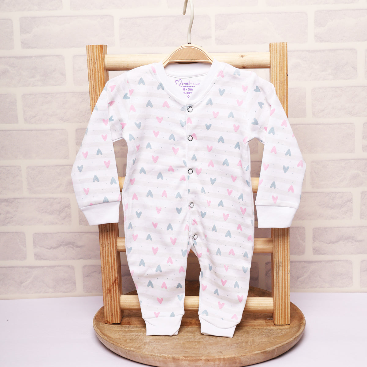 Organic Cotton New Born Baby Full Body Romper | New Born Baby Clothing | Little Hearts | 0-6 Months | Pack of 1