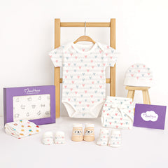 Organic Cotton Baby Essentials Gift Set | Baby Shower Gift Hamper | Baby Clothing Gift Combo | 0-6 Months | Little Heart | Pack of 7