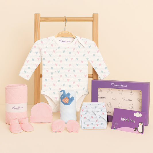 Organic Cotton Baby Essentials Gift Set | Baby Shower Gift Hamper | Baby Clothing Gift Combo | Pack of 7